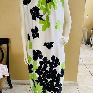 Jones Studio Black and Green Floral Midi Dress
